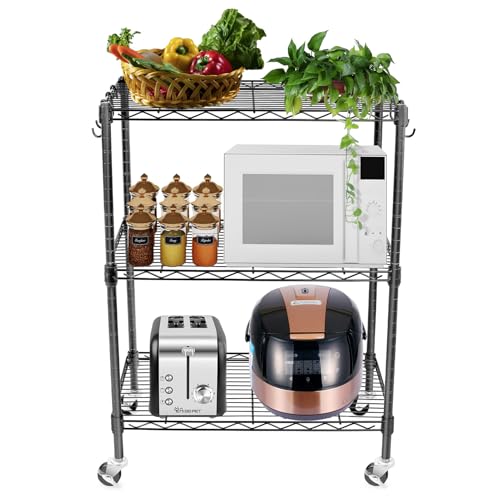 WDT 3-Tier Storage Shelves, Heavy Duty Metal Shelves Wire Rack Shelving Unit, Adjustable Shelf with Wheels for Home Office Garage Kitchen Bathroom,23.4" Wx13.6 Dx32.5 H - size: 3Tier 23.4"W x 13.6"D x 32.5"H