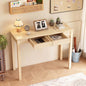 Solid Wooden Desk with Drawers - 39 x 16 Inch Rubberwood Narrow Desks, Simple Modern Study Table, Small Writing Desk for Bedroom|Small Spaces - Natural Boho Desks - color: Natural, size: 39.4 in W x 15.7 in D