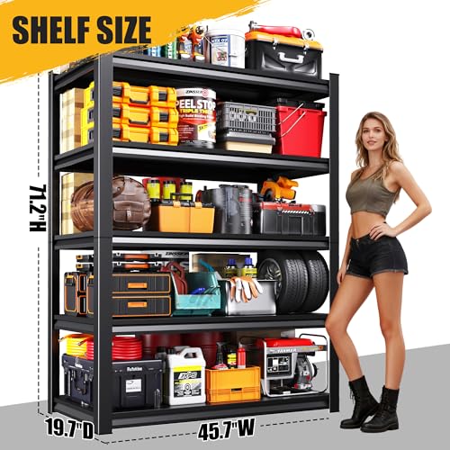 71.2"H-45.7"W Garage Shelving 5T Heavy Duty Storage Shelves, Adjustable Metal Shelving Unit, Utility Garage Organizer Shelf for Basement, Pantry, Warehouse, Supermarket, 45.7"Wx19.7"Dx71.2"H - size: 5-Tier-19.7"Dx45.7"Wx71.2"H