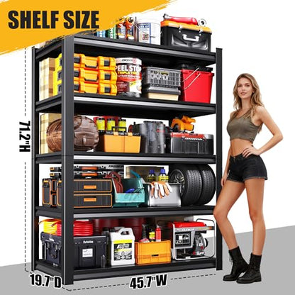 71.2"H-45.7"W Garage Shelving 5T Heavy Duty Storage Shelves, Adjustable Metal Shelving Unit, Utility Garage Organizer Shelf for Basement, Pantry, Warehouse, Supermarket, 45.7"Wx19.7"Dx71.2"H - size: 5-Tier-19.7"Dx45.7"Wx71.2"H