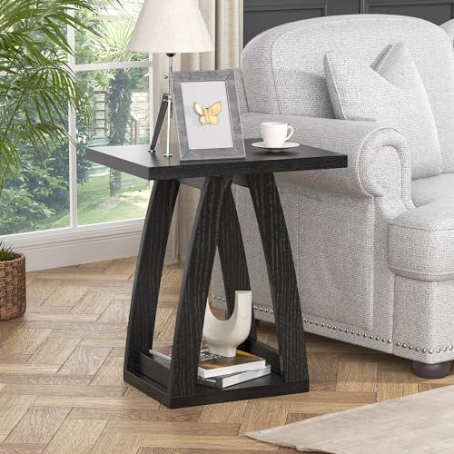 FROMJBEST End Tables Living Room, Side Table Beside Sofa, Black End Table | Nightstand for Bedroom, Couch Side Table with Shelf, Modern End Table for Living Room Beside Sofa - color: Black, size: 1