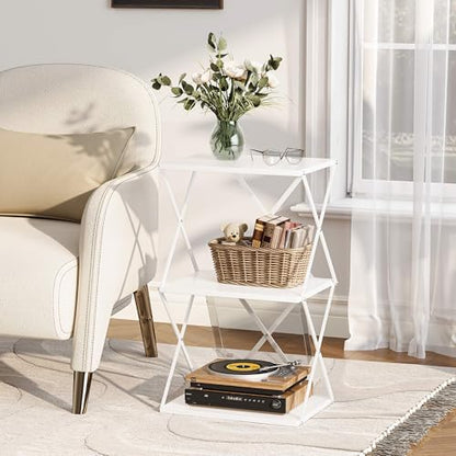 3-Tier End Table Small Side Table Tall Bedside Night Stand with Storage Sofa Side desks for Living Room Bedroom Office Bathroom Small Space White ET-03W - color: White High
