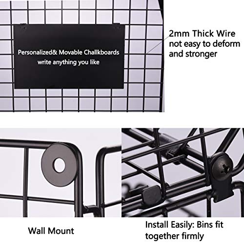 X-cosrack Metal Wire Basket Wall Mount, 3 Tier Wall Storage Basket Organizer with Hanging Hooks Chalkboards, Rustic Kitchen Fruit Produce Bin Rack Bathroom Tower Baskets (Black) - color: Black-3 Tiers