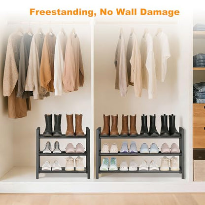 3-Tier Expandable Metal Shoe Rack for Closet & Entryway, Shoe Organizer | Shoe Storage • Adjustable Width • Holds 6–9 Pairs • Heavy-Duty Steel • Space-Saving Design • Tool-free • Easy Assembly - size: 3 Tiers