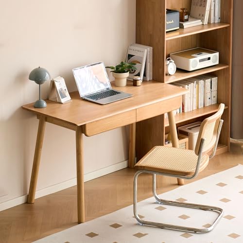 Solid Wood Desk, Mid Century Modern Home Office Desk, Computer Desk with Drawer for Writing Study Vanity 41.33" W - color: Natural-rubberwood, size: 41"W