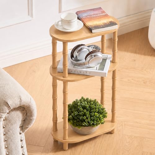 Narrow Side Table with Storage, 3-Tier End Table Skinny Nightstand for Bedroom, Living Room Small Space, Natural - color: Natural, size: 15.7" x 7.7" x 24.4"