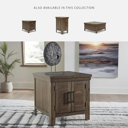 Signature Design by Ashley Moriville Rustic Farmhouse Rectangular End Table with Dual Cabinet Doors, Antique Bronze-Tone Hardware, Wood, 25" High, Brown - color: Dark Brown