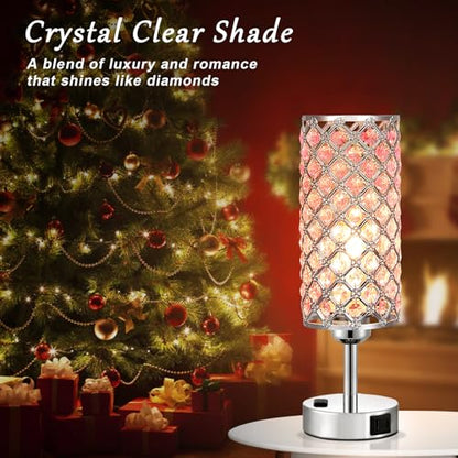 Hong-in Pink Crystal Lamp Set of 2, 3 Way Dimmable Touch Lamp for Bedroom with Crystal Shade, Bedside Nightstand Lamps for Living Room Bedroom Home Office - color: B-Pink