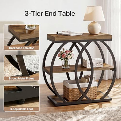 Tribesigns End Table, 3-Tier Narrow Side Table with Metal Frame, Industrial Rectangular Storage Stand for Living Room, Bedroom, Small Spaces, 23.62" L x 11.81" W x 25.59" H, Brown
