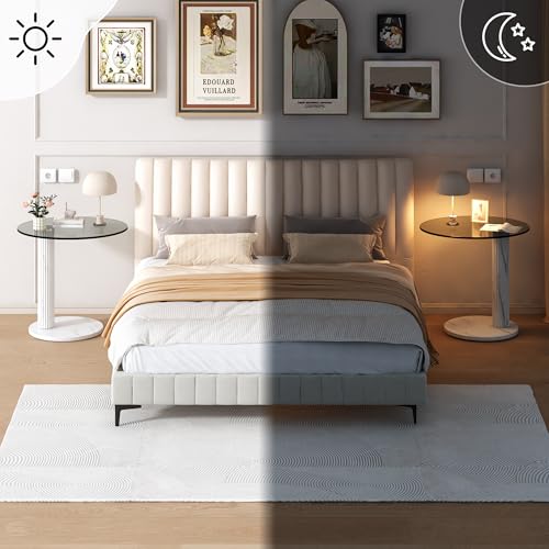 Hooseng Glass Round Coffee Table End Table, 22-Inch Modern Tempered Transparent Glass Top,Perfect for Living Room,Cafe,Home,and Office(White) - color: White