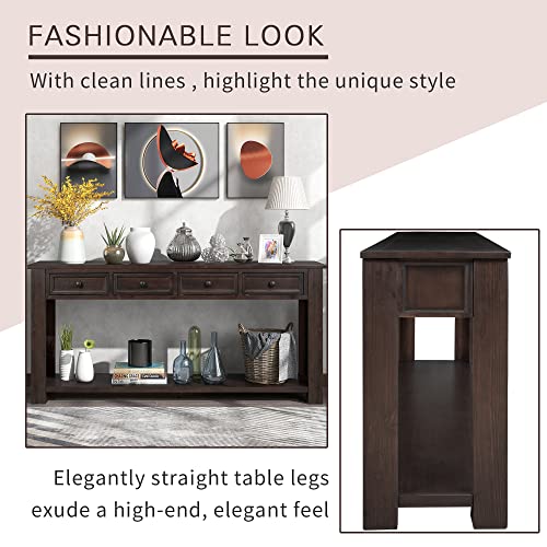LKTART Solid Wood Console Table for Entryway,63" Sofa Table with 4 Drawers | Console Table with Storage Drawers,Farmhouse Sofa Table,Entryway Table for Hallway Foyer,Living Room,Easy Assembled,Espresso - color: Distressed Black