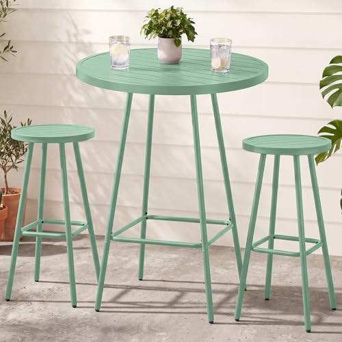 Best Choice Products 3-Piece Patio Dining Set, Bar Height, Outdoor Bistro Set, Outdoor Round Bar Table w/ 2 Bar Stools, Steel - Sage - color: Sage