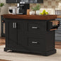 53.2" Rolling Kitchen Island with Storage, 3.5" Thick Countertop, Spice Rack, Towel Rack, Drawer & Cabinet - Mobile Kitchen Cart on Wheels for Kitchen, Dining Room, Black - color: Black