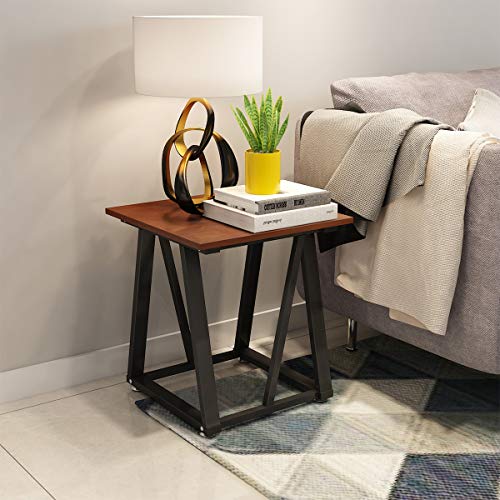 DEWEL Bedside Table, Industrial End Table, Nightstand for Bedroom, Easy to Assemble, Metal Frame Home Side Table in Living Room, Square 17.7" Dx19.68 H