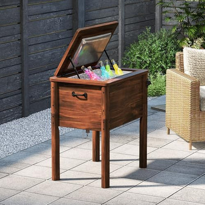 Tangkula Wooden Patio Cooler, Outdoor Ice Chest Beverage Bar, Cooler Table for Poolside, Backyard, Party, BBQ - size: Medium