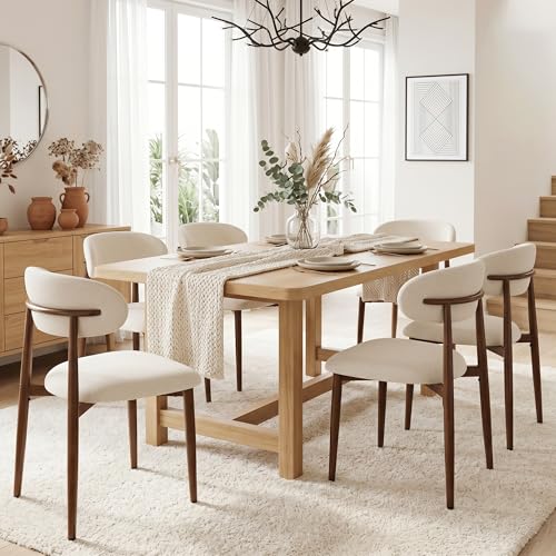 UVV Dining Chairs Set of 4, Metal Kitchen Chairs with Modern Fabric Upholstered for Dining Room, Beige - color: Beige Seat / Walnut-grain Metal Legs