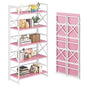 4NM 5 Tiers No Assembly Book Shelves, 51.2" H Folding Bookshelf Bookcase Open Industrial Foldable Shelves for Bedroom, Living Room, Home Office - Pink White - color: Pink White, size: XX 5-Tier