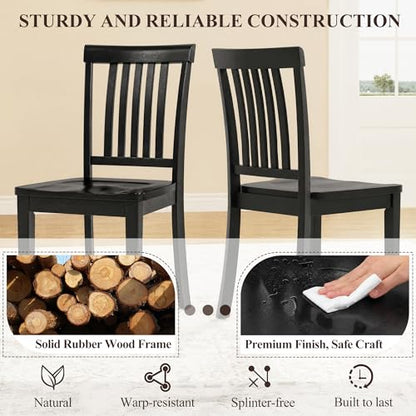 COLAMY Wooden Dining Chairs Set of 2, Farmhouse Dining Room Chairs, Windsor Spindle High Back Side Chairs, Armless Rubberwood Kitchen Table Chairs, Black - color: Black, size: Set of 2