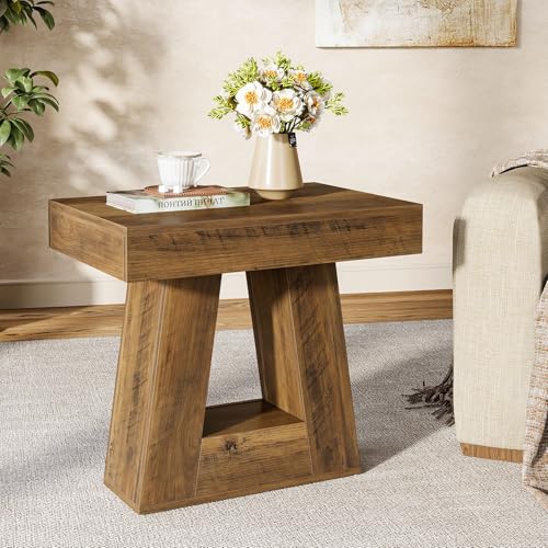 Tribesigns 24" Modern Side Table, 2-Tier Narrow Wooden End Table with Trapezoid Base, Farmhouse Small Nightstand for Living Room, Bedroom (1, Brown) - color: Brown