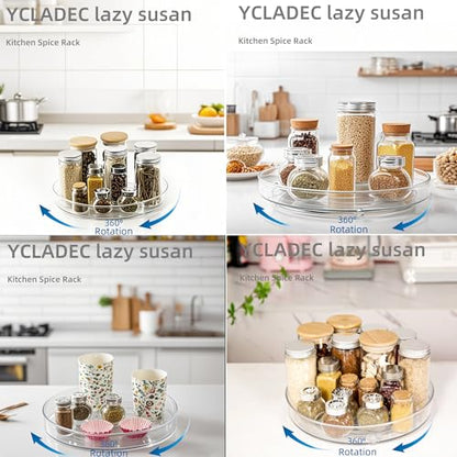 2 Pack Lazy Susan 9.25" Inch Turntable Organizer Pantry Organization and Storage Container Bins Spice Rack Cabinet Rotating Condiment for Pantry Kitchen Vanity Bathroom Jewelry Holder Clear - size: 9.25 inch 2Pack