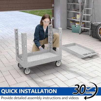Large Garage Plastic Utility Cart, Heavy Duty 2 Shelf Tool Cart Service Cart Rolling Push Carts with Ergonomic Handle 5" Swivel Casters. - color: Gray, size: 34 x 17 Inch