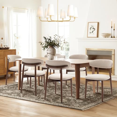 COLAMY Wooden Dining Chairs Set of 4, Modern Fabric Upholstered Kitchen Side Chairs, Farmhouse Dining Room Chair with Foot Pegs, Beige - color: Beige, size: Set of 4