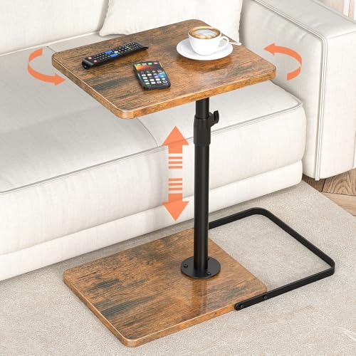 TV Tray Table for Couch - Adjustable Height & 360°Swivel Panel Design，Larger Metal and Wooden Base to Prevent Slipping，Sofa Armrest Tray Table for Eating Laptop Couch Bed Dinner or Small Space - color: Brown, size: Standard 1 Pack