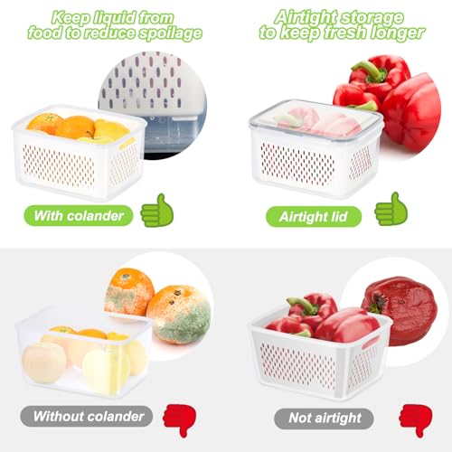 12 Pieces Fruit Storage Containers For Fridge with Removable Colanders | 6 Pack BPA-Free Fresh Food Containers with Airtight Lids Fresh for Fruit Berry Produce Vegetable, Dishwasher & Microwave Safe - color: 6 Sets/12 Pcs - S