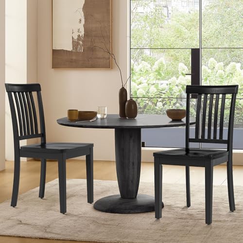 COLAMY Wooden Dining Chairs Set of 6, Farmhouse Dining Room Chairs, Windsor Spindle High Back Side Chairs, Armless Rubberwood Kitchen Table Chairs, Black - color: Black, size: Set of 6