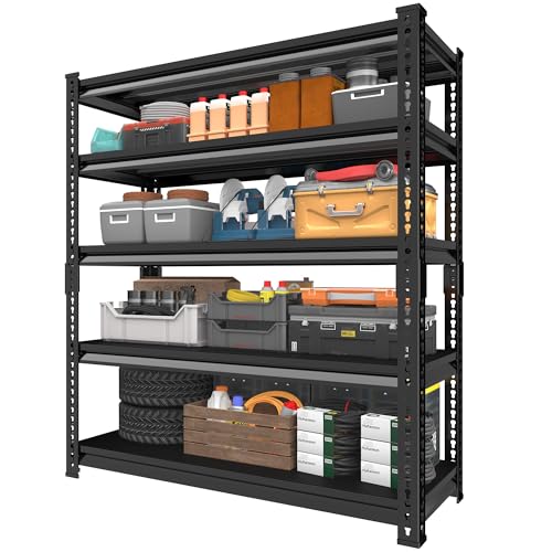 Utility Storage Garage Shelving - 48'' Wide 2800 Lbs Heavy Duty 5 Tier Metal Shelves Adjustable - Freestanding Rack Units for Basement Kitchen Pantry - Black 48" W x 18" D x 78" H - size: 48"Wx18"D-5T-BK