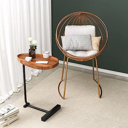 C Shaped Side Table, Small C Table End Table for Sofa and Bedside, Couch Side Tables that Slide Under, Wood C Shaped End Table for Bedroom Living Room, 18”L X 12”W - color: Walnut+golden