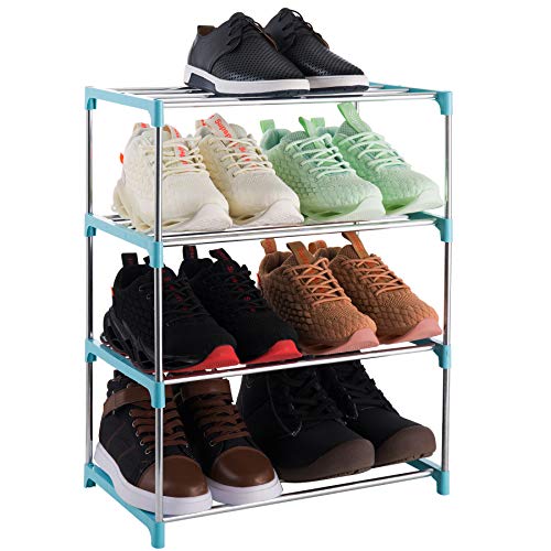 4-Tier Stackable Small Shoe Rack, Lightweight Shoe Shelf Storage Organizer | [blue] [For Entryway, Hallway and Closet] - color: Blue, size: 4-Tier