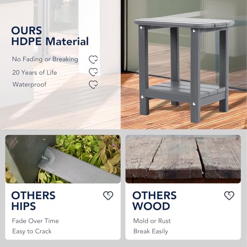 nalone Adirondack Side Table 16.5" Outdoor Side Table HDPE Plastic Double Adirondack End Table Small Table for Patio(Grey) - color: Grey