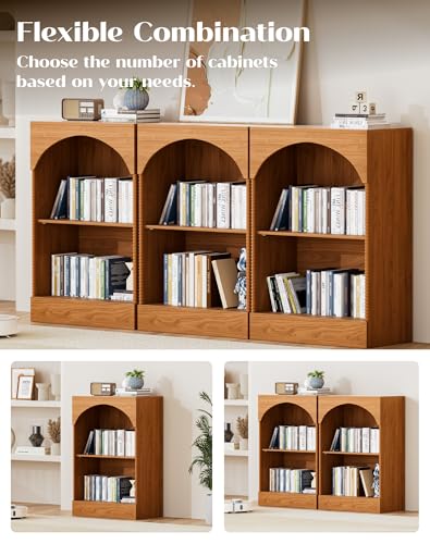31.5" Arched Small Narrow Book Shelf with Storage, 2 Tier Small Arched Bookshelf for Home Office, Entryway Console Table for Living Room, Hallway, Wood