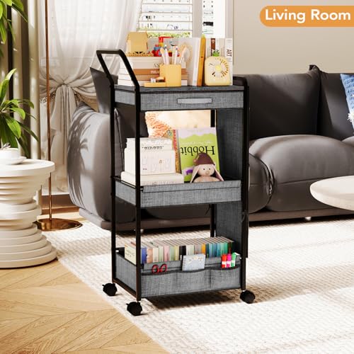 BBLIKE 3-Tier Diaper Caddy Organizer - Rolling Utility Baby Cart with Drawer and Side Pockets for Nursery and Baby Essentials, Multi-Function Cart for Bedroom and Bathroom, Gray - style: Drawer-Grey