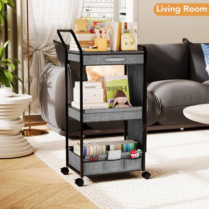 BBLIKE 3-Tier Diaper Caddy Organizer - Rolling Utility Baby Cart with Drawer and Side Pockets for Nursery and Baby Essentials, Multi-Function Cart for Bedroom and Bathroom, Gray - style: Drawer-Grey