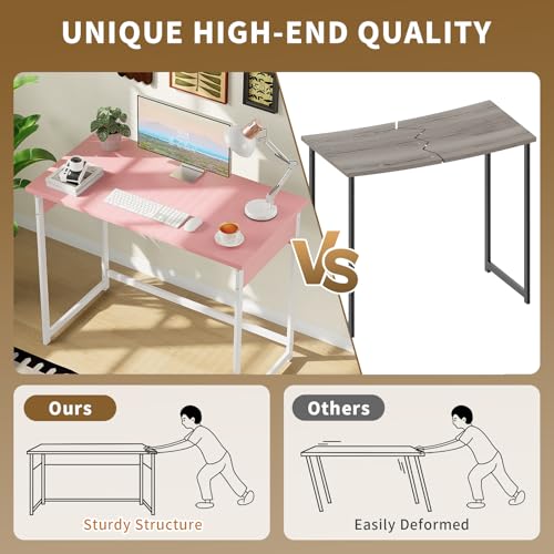 ALISENED Home Office Desk, Sturdy and Stable Computer Desk, 43.3 Inch Computer Desk, Office Desk with Metal Frame, Study Table for Home Bedroom, Pink - color: Pink, size: W-43.3in