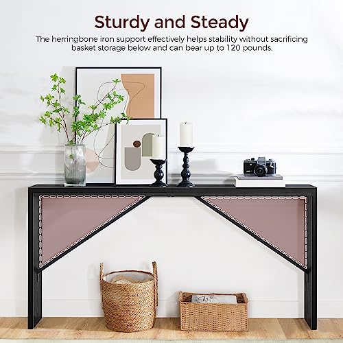 MAHANCRIS Console Table, 62.2" Long Sofa Table Behind Couch, Narrow Entryway Table, Farmhouse Dining Table with Angled Metal Frame, Industrial Console Table for Entryway, Black CTHB15801 - color: Black, size: 62.2"L x 9.1"W x 31.5"H