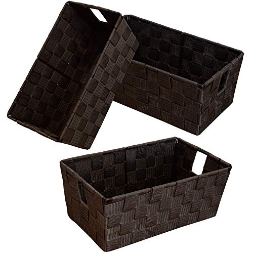 Woven Shelf Storage Tote Basket Bins Container, Storage Boxes Cube Organizer with Built-in Handles for Bedroom, Office, Closet, Clothes, Kids Room, Nursery 3pack(Brown) - color: Brown, size: 3 Pack