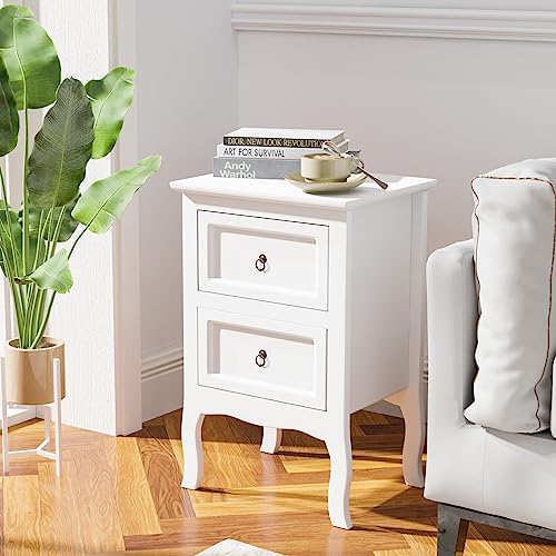 Bonnlo White Nightstand, Tool-Free Setup Night Stand, 2 Drawer Bedside Table for Bedroom, Easy & Quick Install Small Nightstands, Girls Nightstand for Bedroom, Side Table, End Table for Small Spaces - color: White & Tool-free Setup