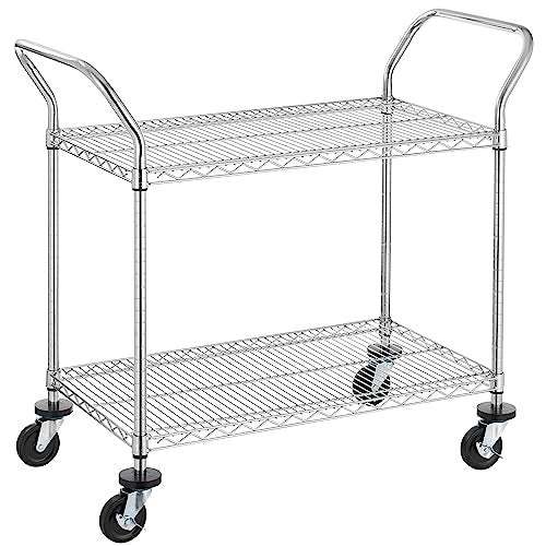 Finnhomy 2-Tier Commercial Grade Rolling Cart, Heavy Duty Utility Cart, Carts with Wheels and Handles, Kitchen Cart on Wheels, Metal Serving Cart with 500 lbs Capacity, Shelf Size 20" D x 36" W, NSF - size: 20"D x 43.9"W x 39.3"H