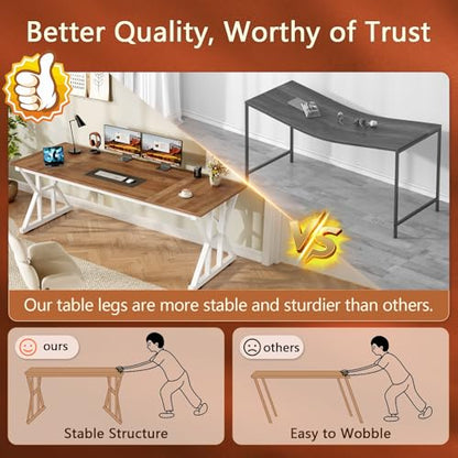 TVU Computer Desk, 63 inch Large Office Desk, Study Writing Table with Thicken Frame, Gaming Desk, Modern Simple Desk for Home Office, Brown - color: Brown, size: 63inch