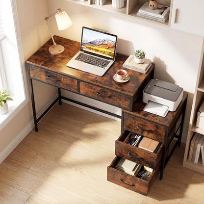 Tangkula Reversible Computer Desk, Industrial Style Writing Study Table | 51” Home Office Desk with Drawers & Printer Stand, Laptop PC Workstation for Bedroom Small Spaces - color: Rustic Brown