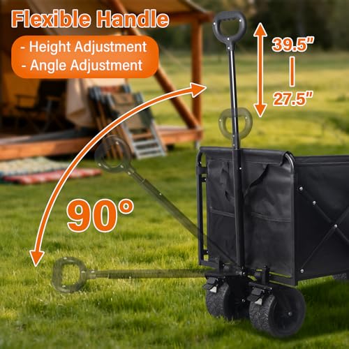 Extra-Large Heavy-Duty Wagons carts Foldable with 600-lbs Capacity & Giant 4" All-Terrain Tank Wheels – Ideal for Beach, Camping, Grocery Hauling and Outdoor Adventures - size: 600LBS