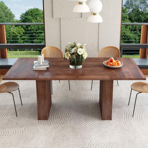 weselon 78 Inch Dining Table for 6 8 10, Modern Farmhouse Rectangular Kitchen Table, Long Dining Room Tables with Wood Strip Base for Kitchen Living Room (Walnut) - color: Walnut, size: 78" Rectangular