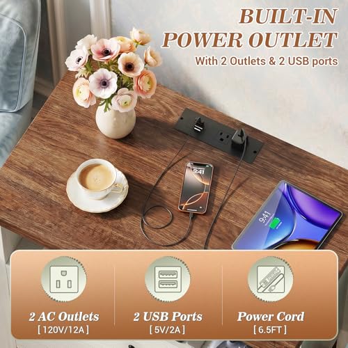 Aheaplus Nightstand with Charging Station, 23.6'' Large Bed Side Table with Wooden 2 Drawers, Night Stand for Bedroom, End Table with Open Storage Shelf for Living Room, Set of 2, White & Brown - color: White & Brown