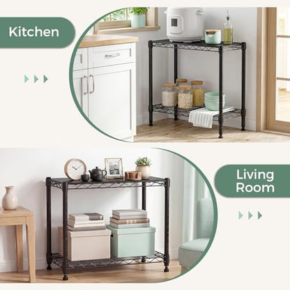 NEWBULIG 2-Tier Metal Wire Storage Shelves, Adjustable Heavy Duty Steel Shelving Unit, Freestanding Storage Rack Organizer for Kitchen, Pantry, Garage, Bathroom, 23.2" W x 13.4" D x 21.7" H, Black - size: 23.2" W x 13.4" D x 21.7" H