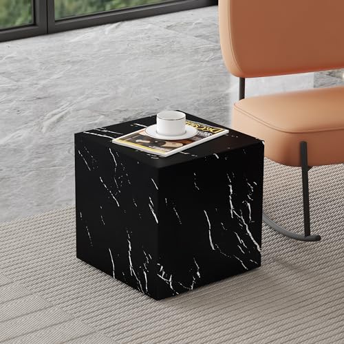 15.7" H Square Compact Coffee Table,Small Cube End Table,Modern Side Table with Stylish Faux Marble Pattern,Minimalist Accent Table for Living Room,Office,Apartment,Nightstand(Black,15.7") - color: Black,15.7"h