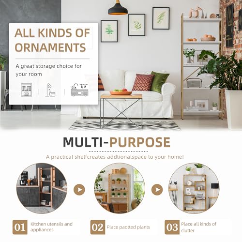 Vongrasig 5 Tier Bookshelf, Modern Tall Bookcase, Industrial Book Shelves Display Standing Shelf, Free Standing Storage Organizer for Bedroom, Living Room, White+Gold - color: White+gold