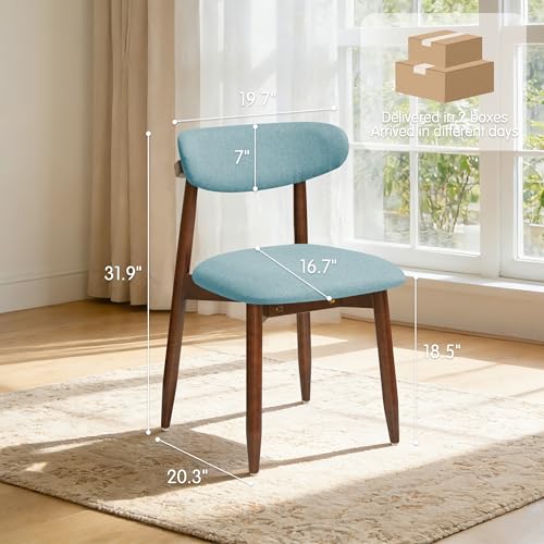 CHUN YI Dining Chairs Set of 6, Upholstered Solid Wood Dining Room Chairs, Mid Century Modern Fabric Kitchen Chairs with Ergonomic Curved Back, Blue (Only Chairs) - color: Blue, size: Set of 6